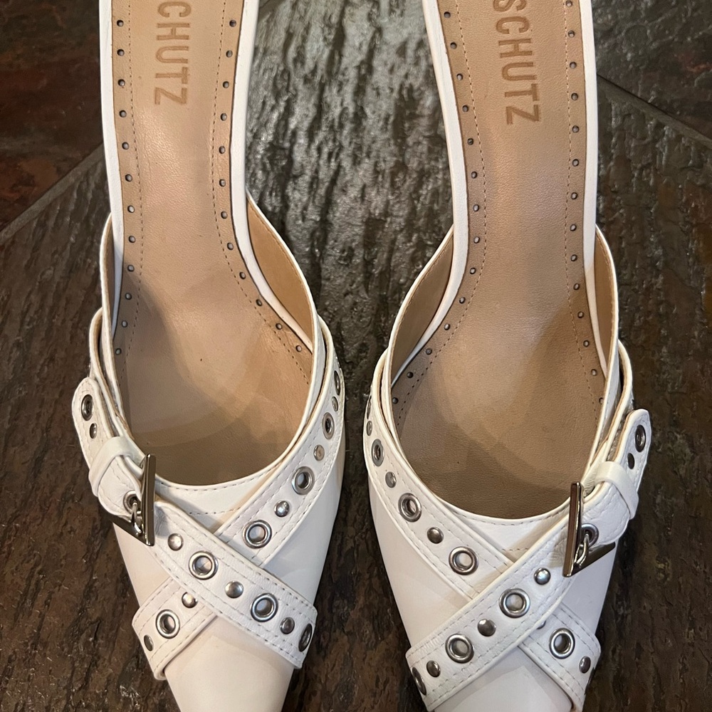 SCHUTZ White Studded Heels